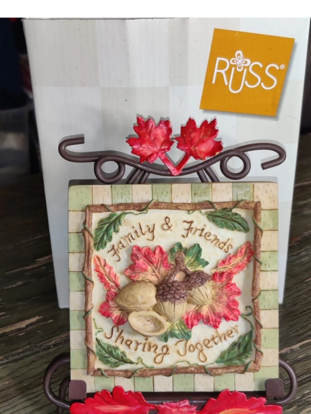 Russ Berrie Fall Resin Plaque & Stand "Family & Friends Sharing Together"